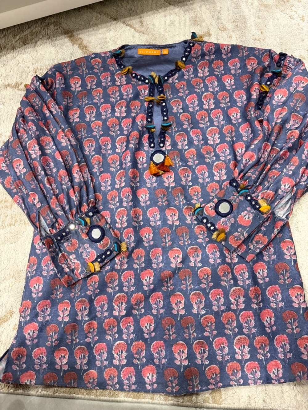 Oliphant Peasant Blouse with Mirror and Tassel Details Size XS